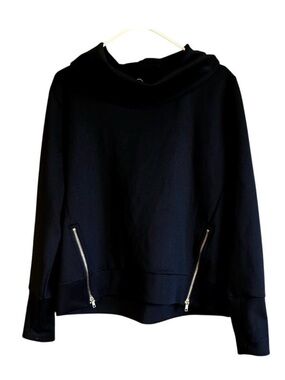 Addison Bay Black Funnel Neck Sweatshirt with Silver Zippers
